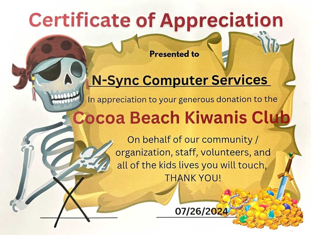 N-Sync is Proud to Support the Cocoa Beach Kiwanis Club